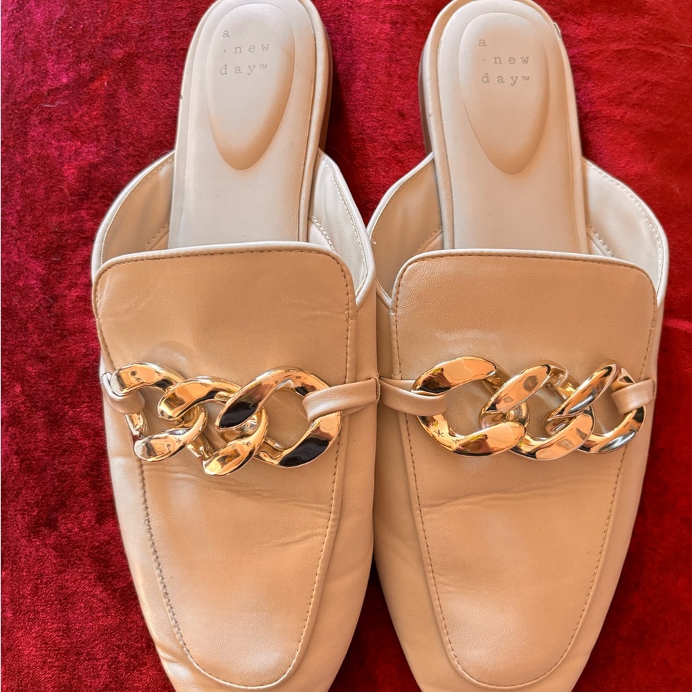 A New Day Cream Mules with Gold Chain Accent